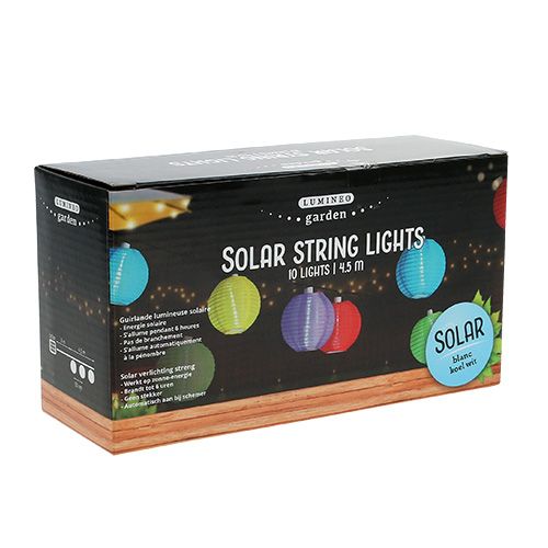 Artikel Solar lanterne kæde LED farverig 4,5m 10 pærer kold hvid