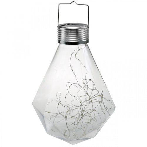Floristik24 Diamant Solar Lampe Balkon Lanterne LED Lys Havedekoration Varm Hvid H31cm Ø22cm