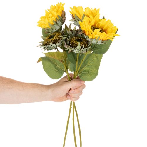 Artikel Kunstig solsikke med realistiske blade og blomster, 58 cm, 3 stk.