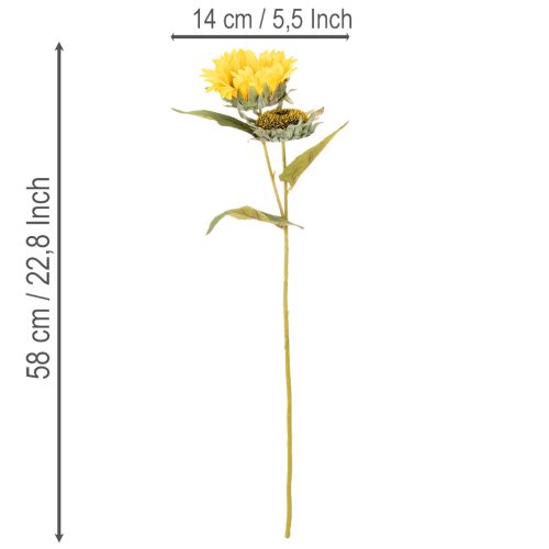Artikel Kunstig solsikke med realistiske blade og blomster, 58 cm, 3 stk.