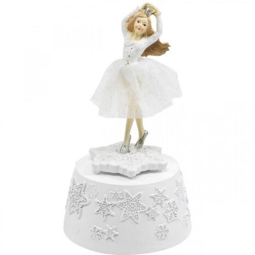 Floristik24 Musikboks ballerina hvid vinterdekoration Ø10,5cm H18,5cm