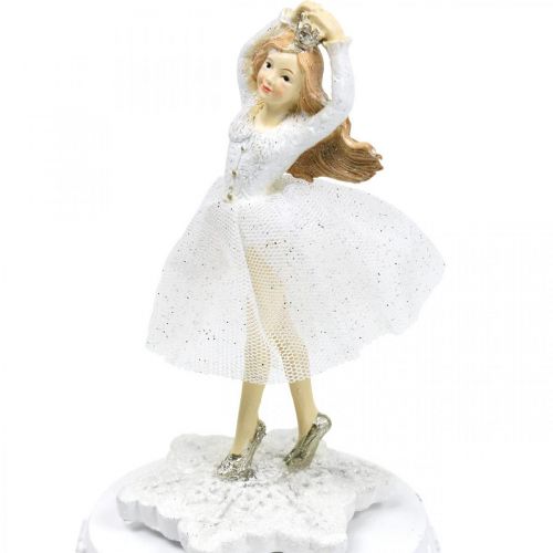 Floristik24 Musikboks ballerina hvid vinterdekoration Ø10,5cm H18,5cm