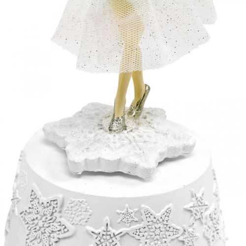 Floristik24 Musikboks ballerina hvid vinterdekoration Ø10,5cm H18,5cm