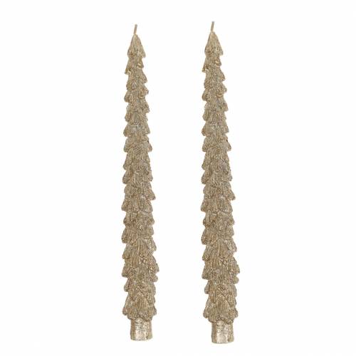 Floristik24 Tilspidsede stearinlys gran guld metallic 30mm × 260mm 2stk