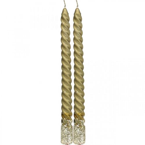 Floristik24 Tilspidsede stearinlys snoede stearinlys spirallys guld 24cm 2 stk