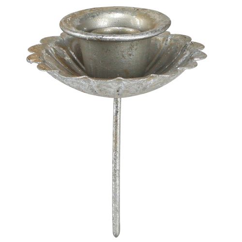 Floristik24 Tilspidset lysestage sølv antik lysestage med dorn Ø8,5cm 4 stk