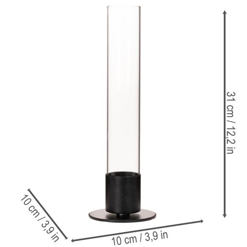 Konisk lysestage med glascylinder. Enkel og tidløs. 31 cm | Floristik24.dk