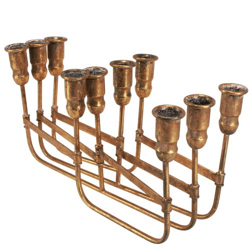 Artikel Antik pind lysestage til 10 lys guld 46×46cm H16,5cm