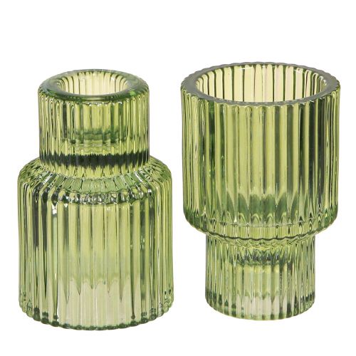 Pind lysestage glas fyrfadsstage grøn H8cm 4 stk