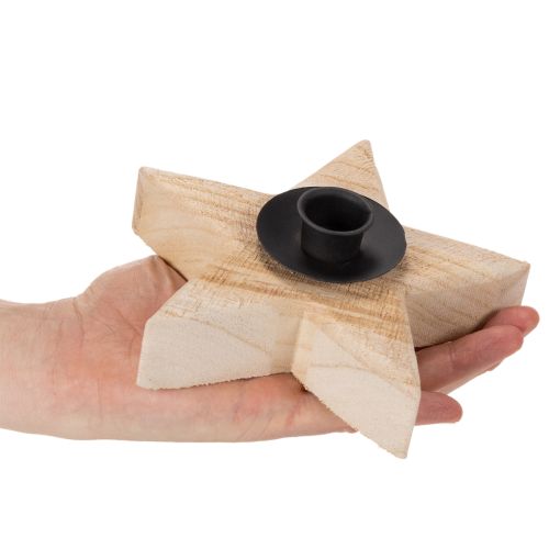 Rustik træstjernelysholder til keglelys, 16 cm | Floristik24.dk