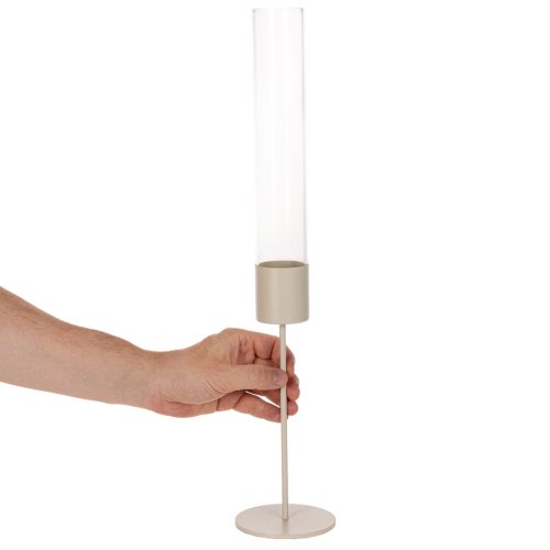 Lysestage med glascylinder på metalbase 50 cm | Floristik24.dk
