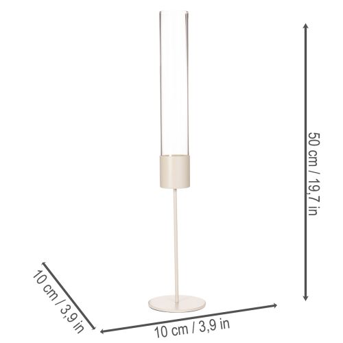 Lysestage med glascylinder på metalbase 50 cm | Floristik24.dk