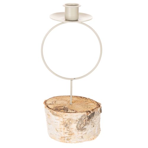 Lysestage med birketræsfod og metalring, 20 cm | Floristik24.dk