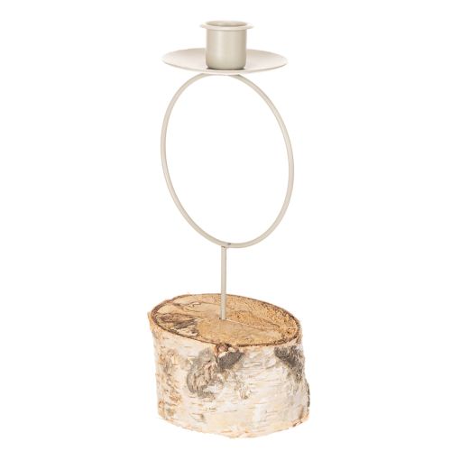 Lysestage med birketræsfod og metalring, 20 cm | Floristik24.dk