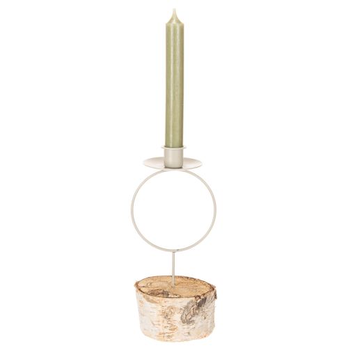 Lysestage med birketræsfod og metalring, 20 cm | Floristik24.dk
