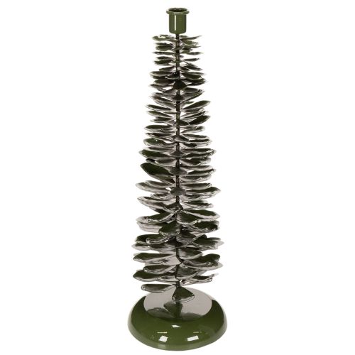 Lysestage i juletræsdesign, grønt metal, 45 cm