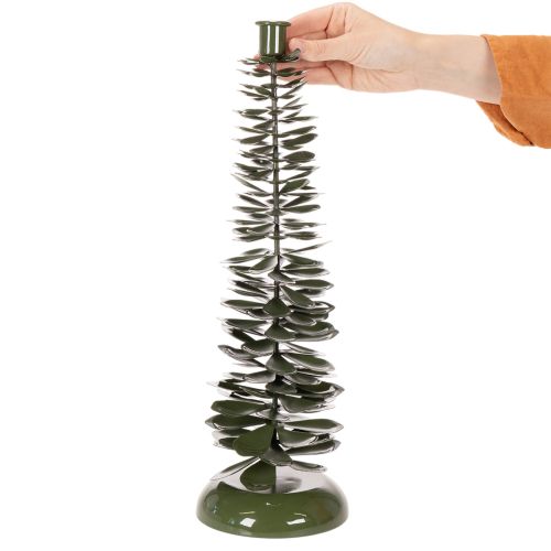 Lysestage i juletræsdesign, grønt metal, 45 cm | Floristik24.dk