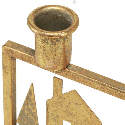 Artikel Pind lysestage julehus antik guld look 10×6×14cm 2stk