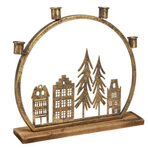 Floristik24 Pind lysestage julerække af huse antik guld 36×32cm