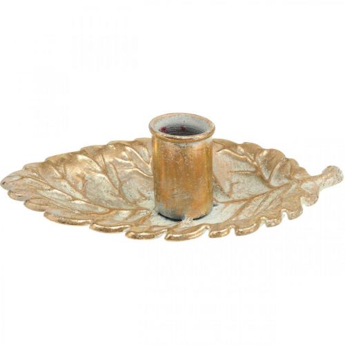 Floristik24 Lysestage Tallerken Løv Gylden 16,5x10,5x5cm