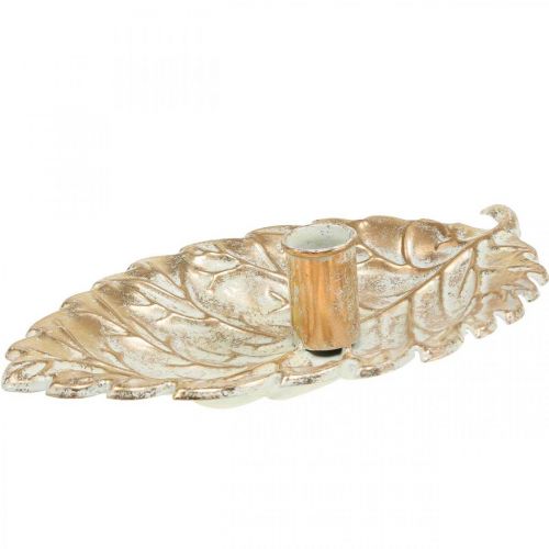 Lysestage Tallerken Løv Gylden Vintage 26x16x6cm