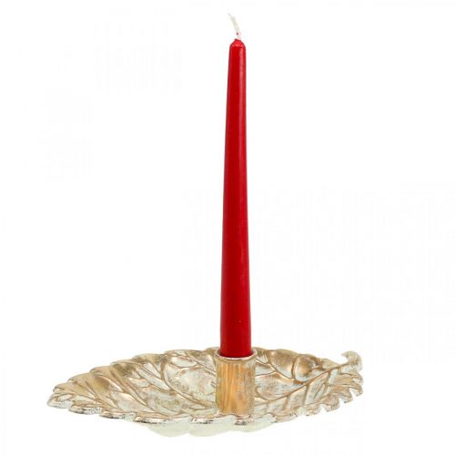 Floristik24 Lysestage Tallerken Løv Gylden Vintage 26x16x6cm