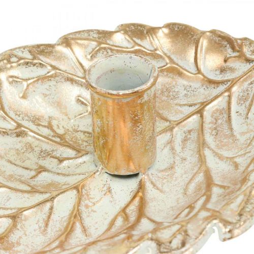 Floristik24 Lysestage Tallerken Løv Gylden Vintage 26x16x6cm