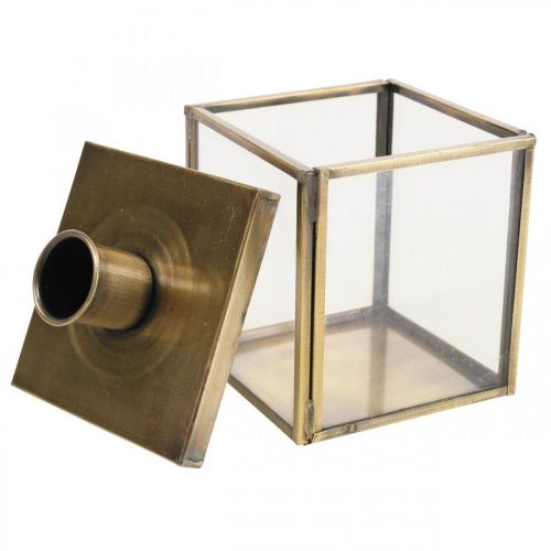 Floristik24 Lysestage metal kunst glas vintage kube messing 7,5 cm