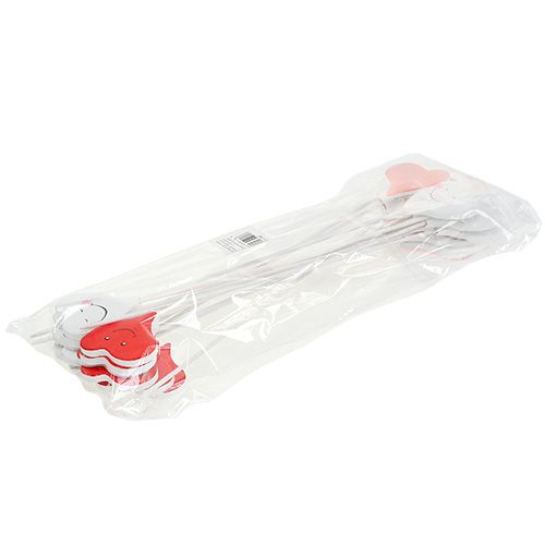 Artikel Stik dobbelt hjerte rød, hvid 8cm x 5cm 12stk