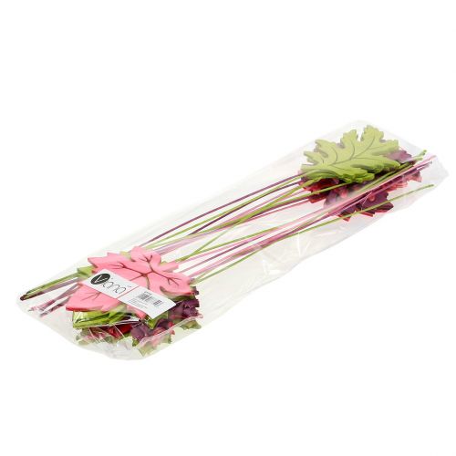 Floristik24 Dekorativt stikblad pink, grøn, bordeaux 8cm 18 stk