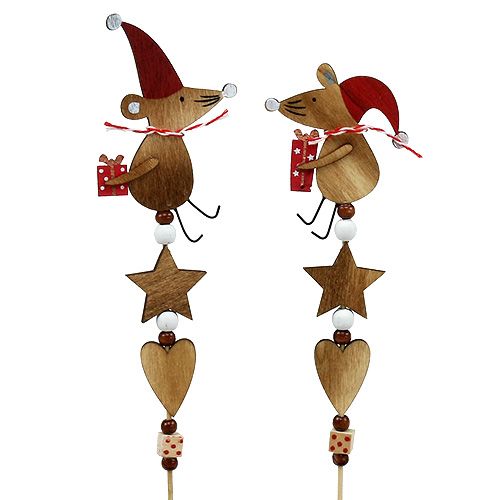 Floristik24 Stik med mus naturlig, rød L30cm 8stk