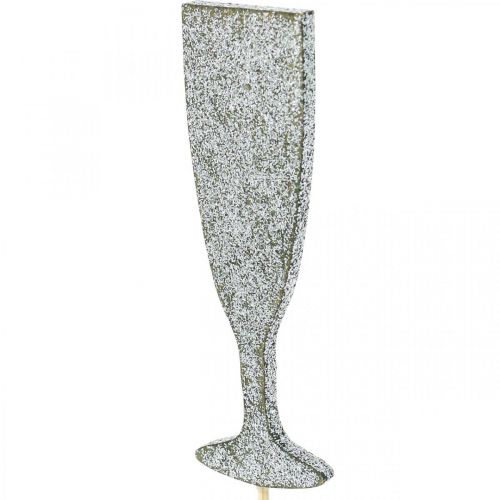Nytårsaften dekoration champagneglas sølv blomsterprop 9cm 18stk