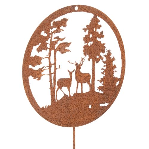 Havepæl, rustfarvet, rund, hjortesilhuet, skovdekoration, 53 cm, 2 stk.