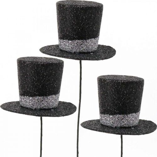 Floristik24 Nytårsaften deco cylinder hat deco stik glitter 5cm 12stk