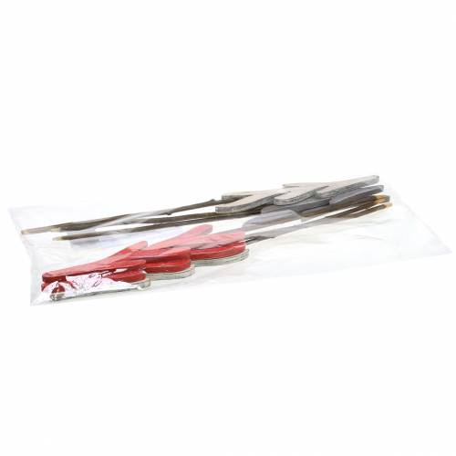 Floristik24 Dekorativ stik gran rød / grå / hvid H42cm 6stk
