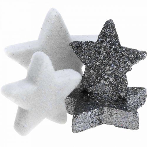 Floristik24 Scatter dekoration Julestjerner grå/sort Ø4/5cm 40p