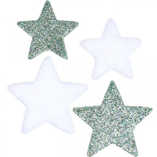 Artikel Scatter dekoration Julespredte stjerner grøn hvid Ø4/5cm 40 stk