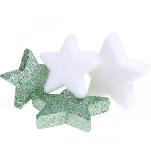 Artikel Scatter dekoration Julespredte stjerner grøn hvid Ø4/5cm 40 stk