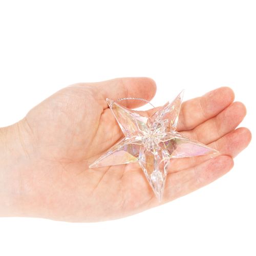 Dekorative stjernepynt, iriserende klar akryl, juletræspynt, 9 cm, 6 stk. | Floristik24.dk