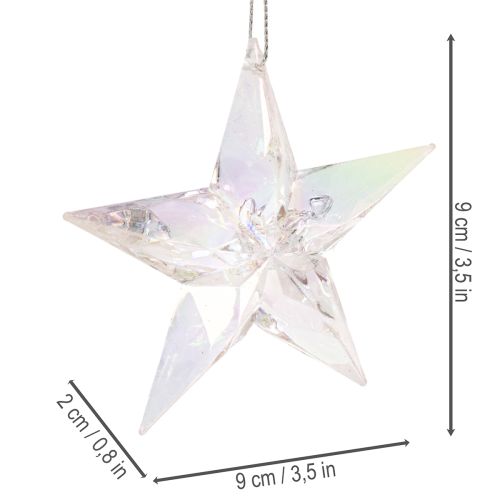 Dekorative stjernepynt, iriserende klar akryl, juletræspynt, 9 cm, 6 stk. | Floristik24.dk
