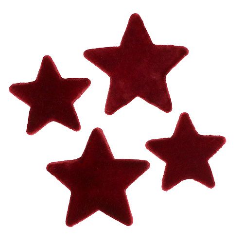Artikel Julepynt stjerner bordeaux flocket borddekoration 4–5cm 40 stk