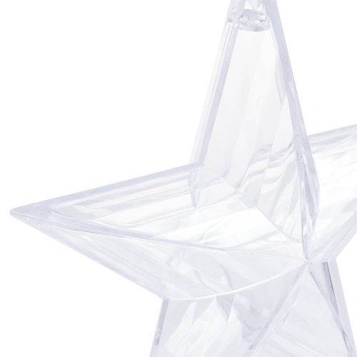 Artikel Stjerne til ophængning af plast klar juletræspynt 12cm 6stk