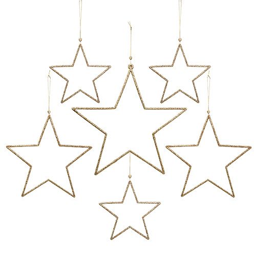 Floristik24 Stjernesæt til ophængning af guld, glimmer 17-32cm