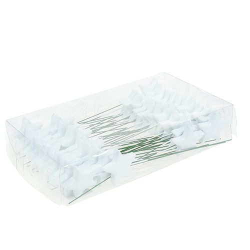 Floristik24 Stjerne på wire 5cm hvid 48 stk
