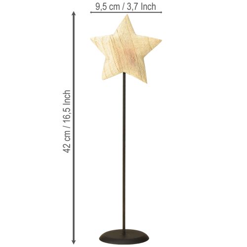 Artikel Stjerne lavet af træ, stående borddekoration af naturlig træstjerne H42cm