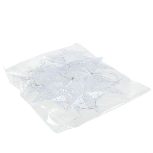 Artikel Stjerne til ophæng klar med glimmer 9,5 cm 12stk