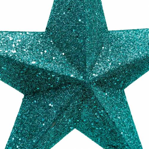 Floristik24 Glitterstjerner til at hænge smaragd/benzin Ø21cm 2stk