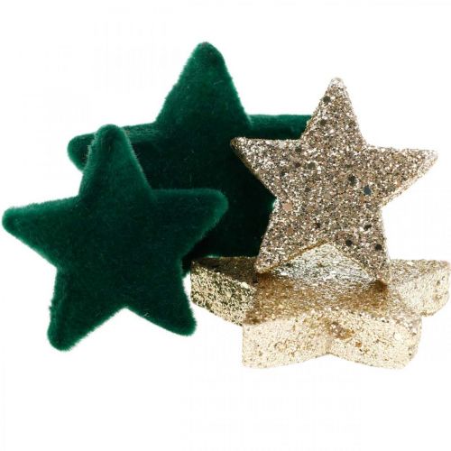Floristik24 Stjernespredningsdekoration mix grøn og guld jul 4cm/5cm 40 stk