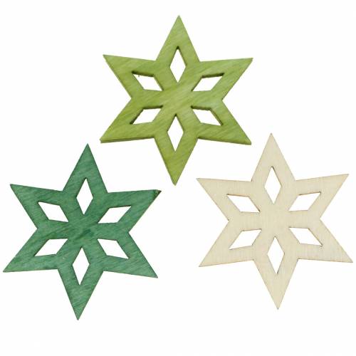 Floristik24 Scatter dekoration træstjerne grøn mix 4cm 72 stk