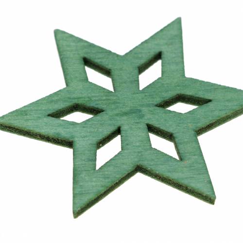 Floristik24 Scatter dekoration træstjerne grøn mix 4cm 72 stk